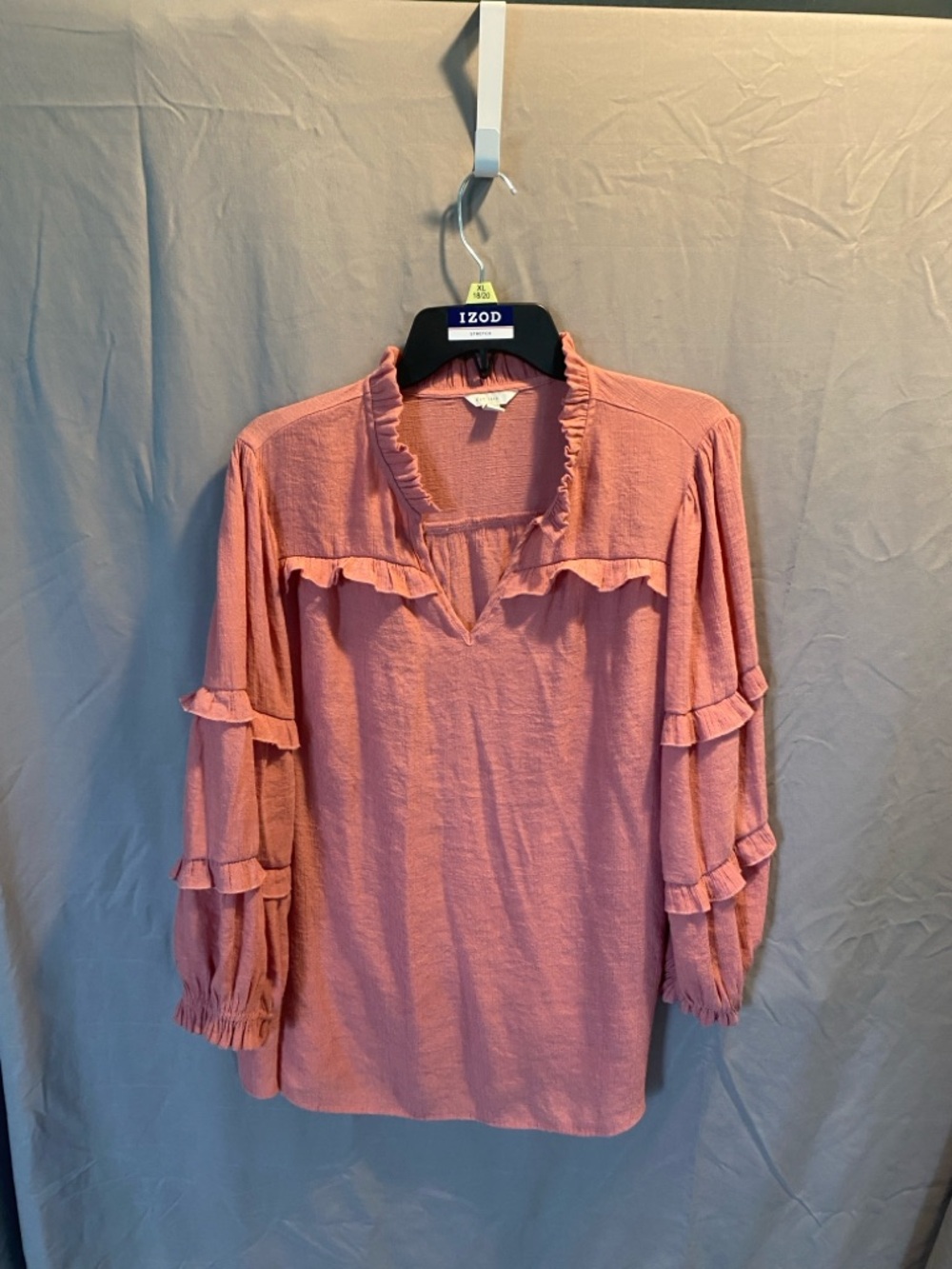 Izod Dusty Rose Ruffle-Trim Peasant Blouse